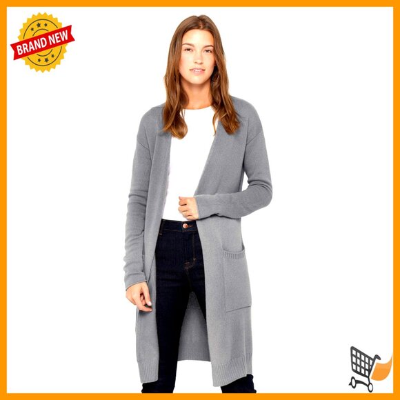 Long Cashmere Cardigan with Pockets Classic Elegant Tailored Fit Sweater